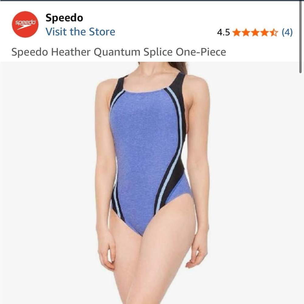 Speedo One-Piece Swimsuit – Blue & Black | Size 8 | Built-In Support